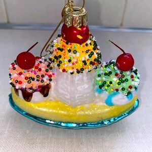 Robert Stanley Glitter Banana Split Ice‎ Cream Glass Christmas Tree Ornament